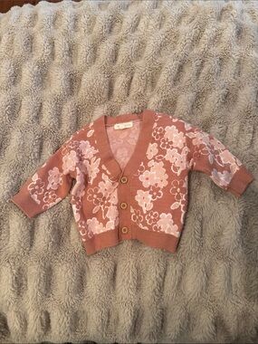 Grayson Collective Floral Knit Baby Cardigan - Dusty Rose & Cream